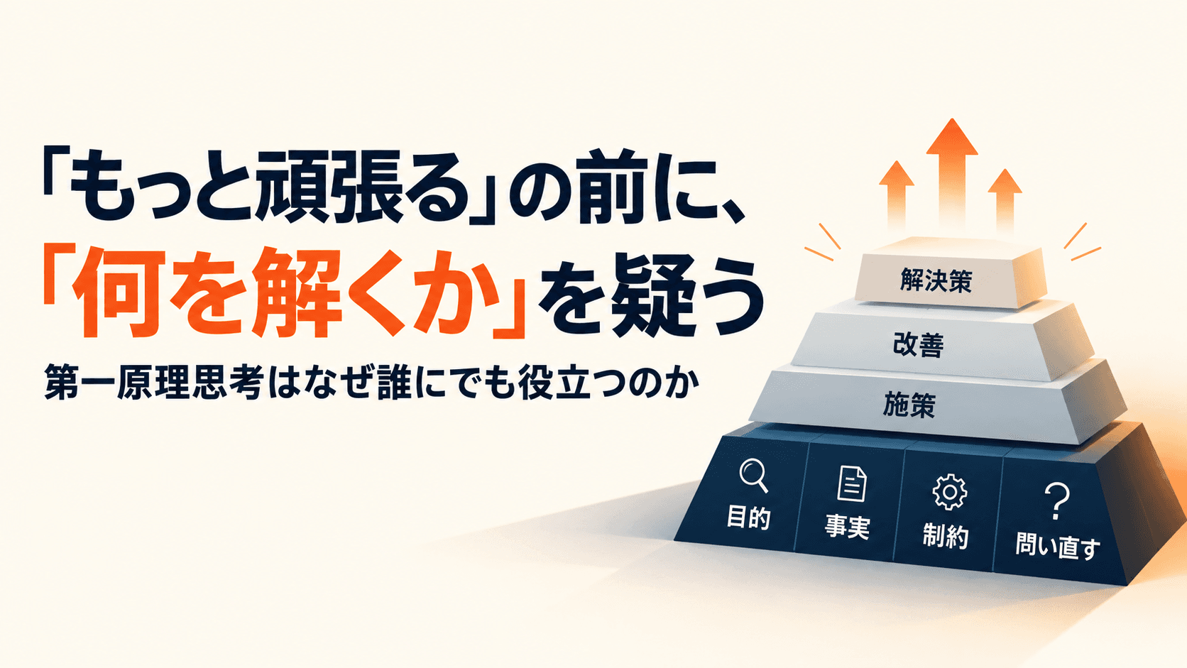 「もっと頑張る」の前に「何を解くか」を疑う。目的・事実・制約を土台に施策を考え直す階段図