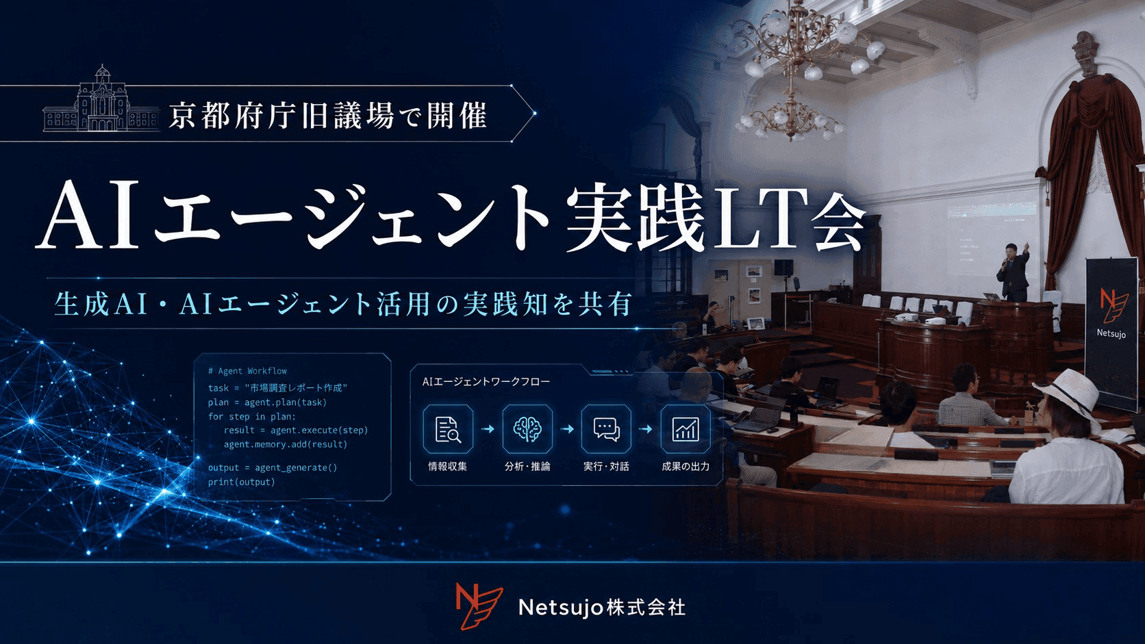 京都府庁旧議場で「AIエージェント実践LT会」を開催しました|生成AI・AIエージェント活用の実践知を共有